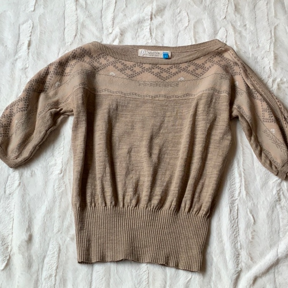 Anthropologie Beige Taupe Scoop-Neck Knit Sweater